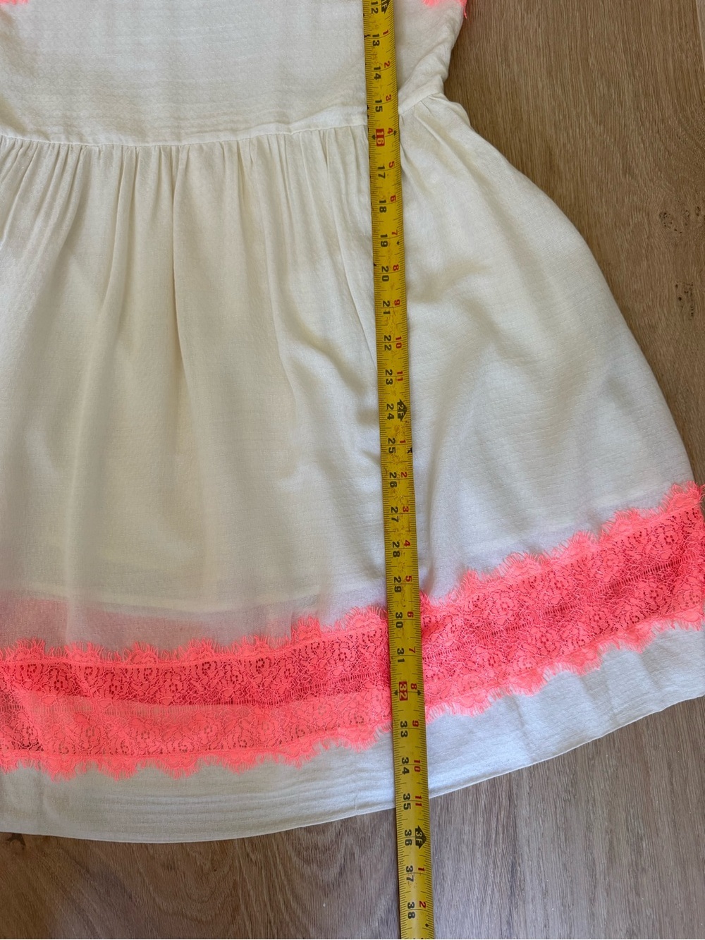 Women’s Free People Cream & Neon Coral Lace Trim Babydoll Dress Size 4 - Picture 6 of 8